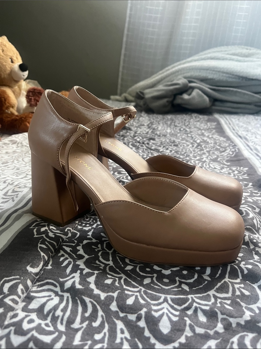 Women’s Platform Mary Jane Heels in Taupe